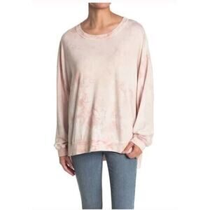 Found Women's Step Hem‎ Cozy Sweatshirt In Blush Taupe Tie Dye Large MSRP $88